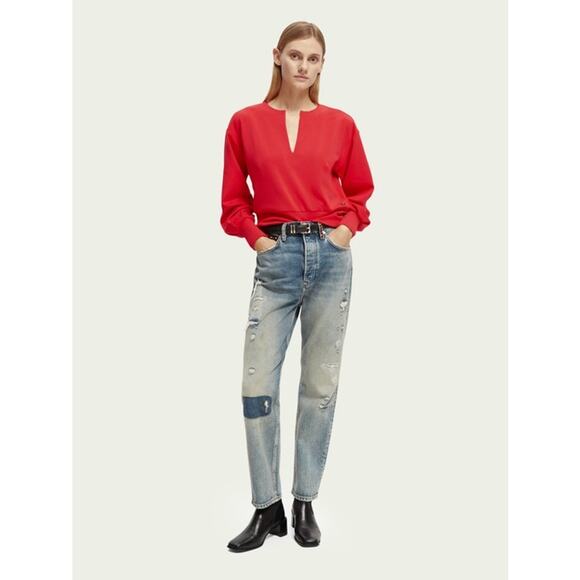 Scotch & Soda Pullover Size M Red Top Modal Sustainable Athleisure Holidays - Picture 4 of 14